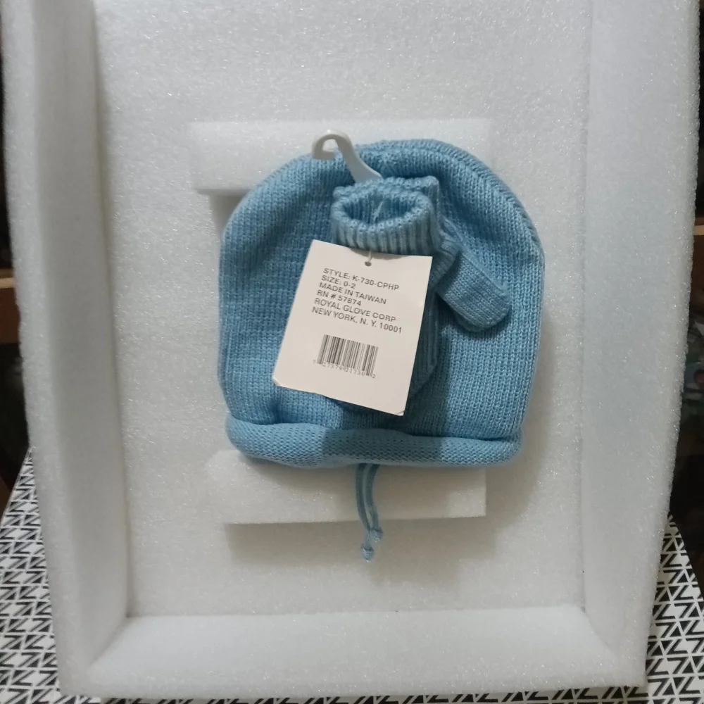 Purple and Blue Baby Hat and Mittens Set